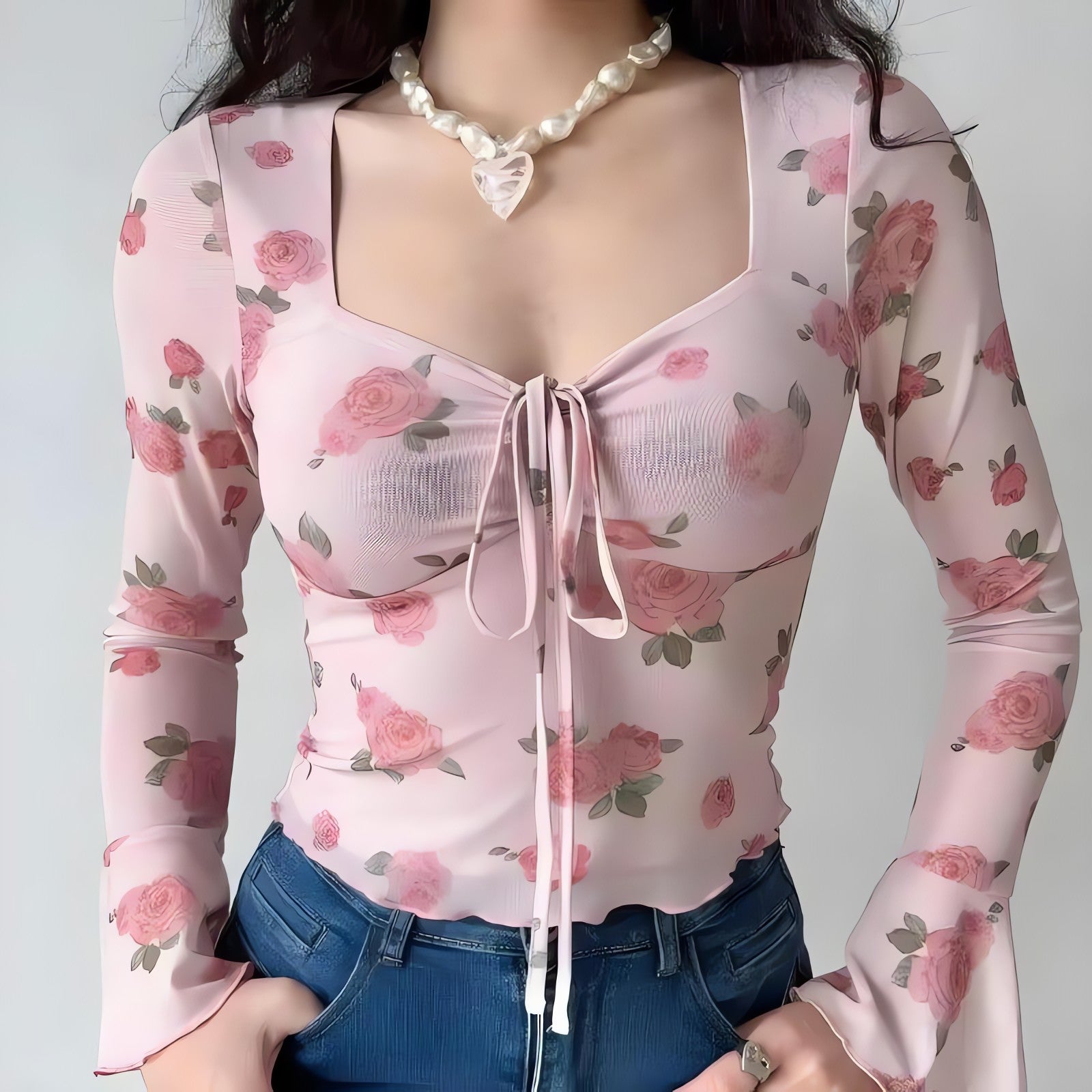 Soft Girl Rose Garden Mesh Top - KAYSMAR