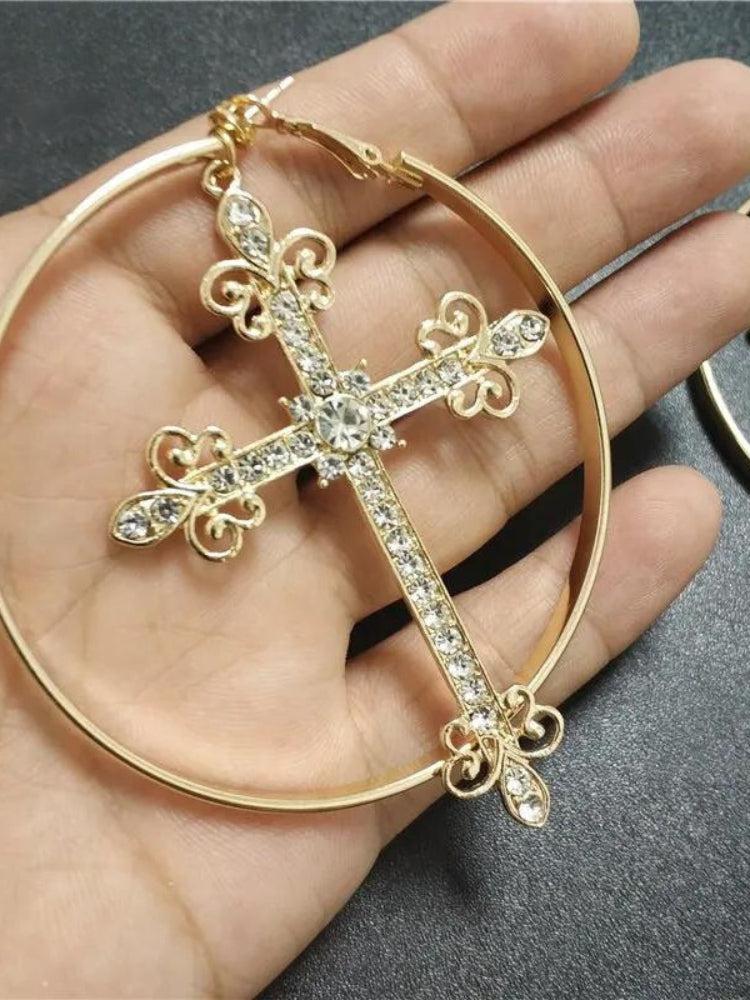 Sparkle Cross Hoop Earrings - KAYSMAR