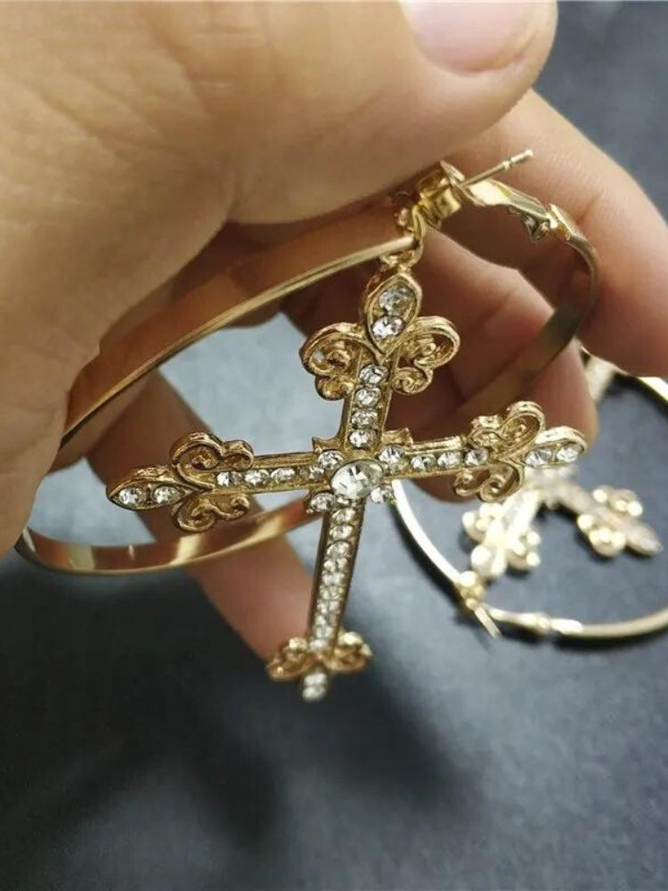 Sparkle Cross Hoop Earrings - KAYSMAR