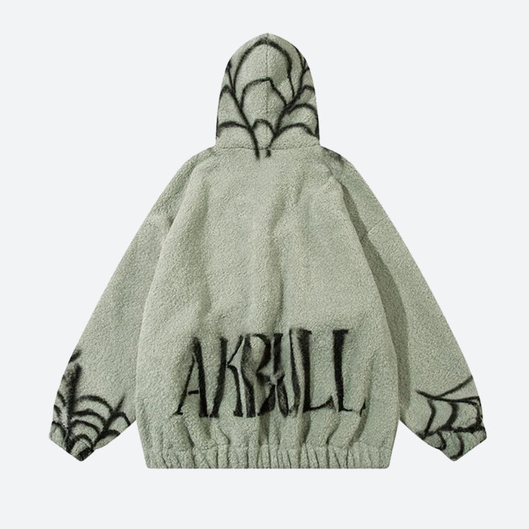 Spider Full Zip-Up Teddy Hoodie Jacket - KAYSMAR
