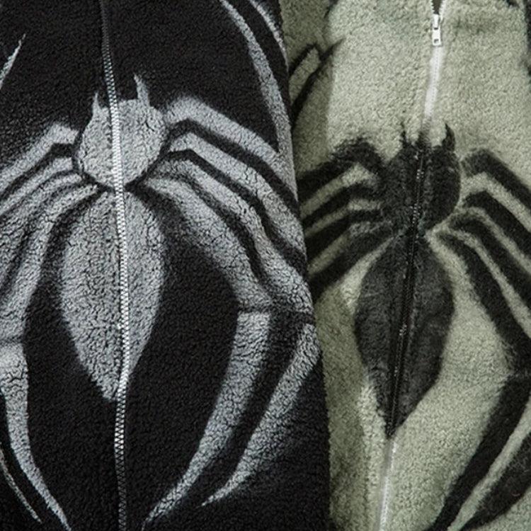 Spider Full Zip-Up Teddy Hoodie Jacket - KAYSMAR