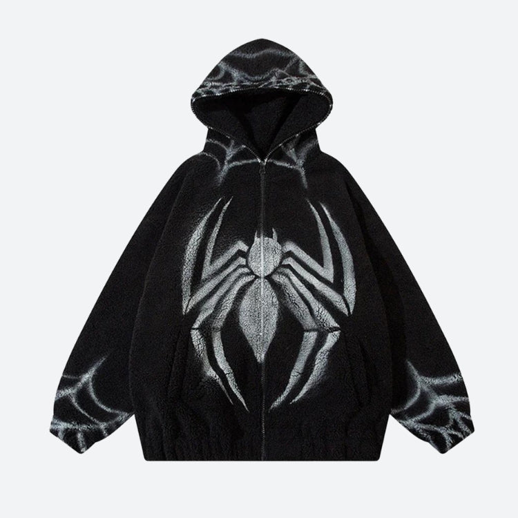 Spider Full Zip-Up Teddy Hoodie Jacket - KAYSMAR