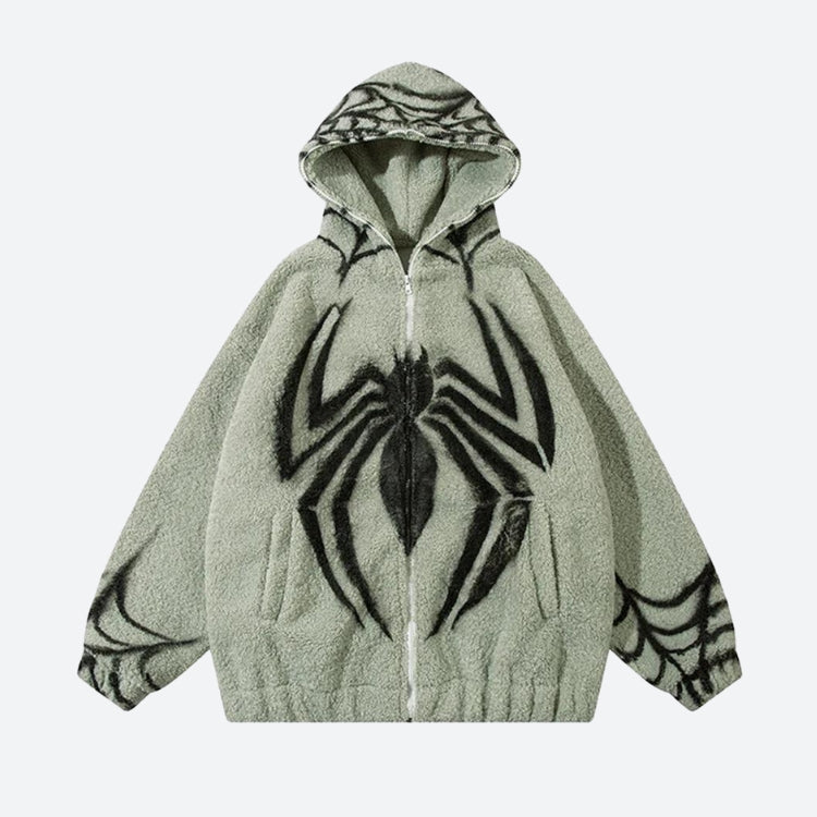 Spider Full Zip-Up Teddy Hoodie Jacket - KAYSMAR