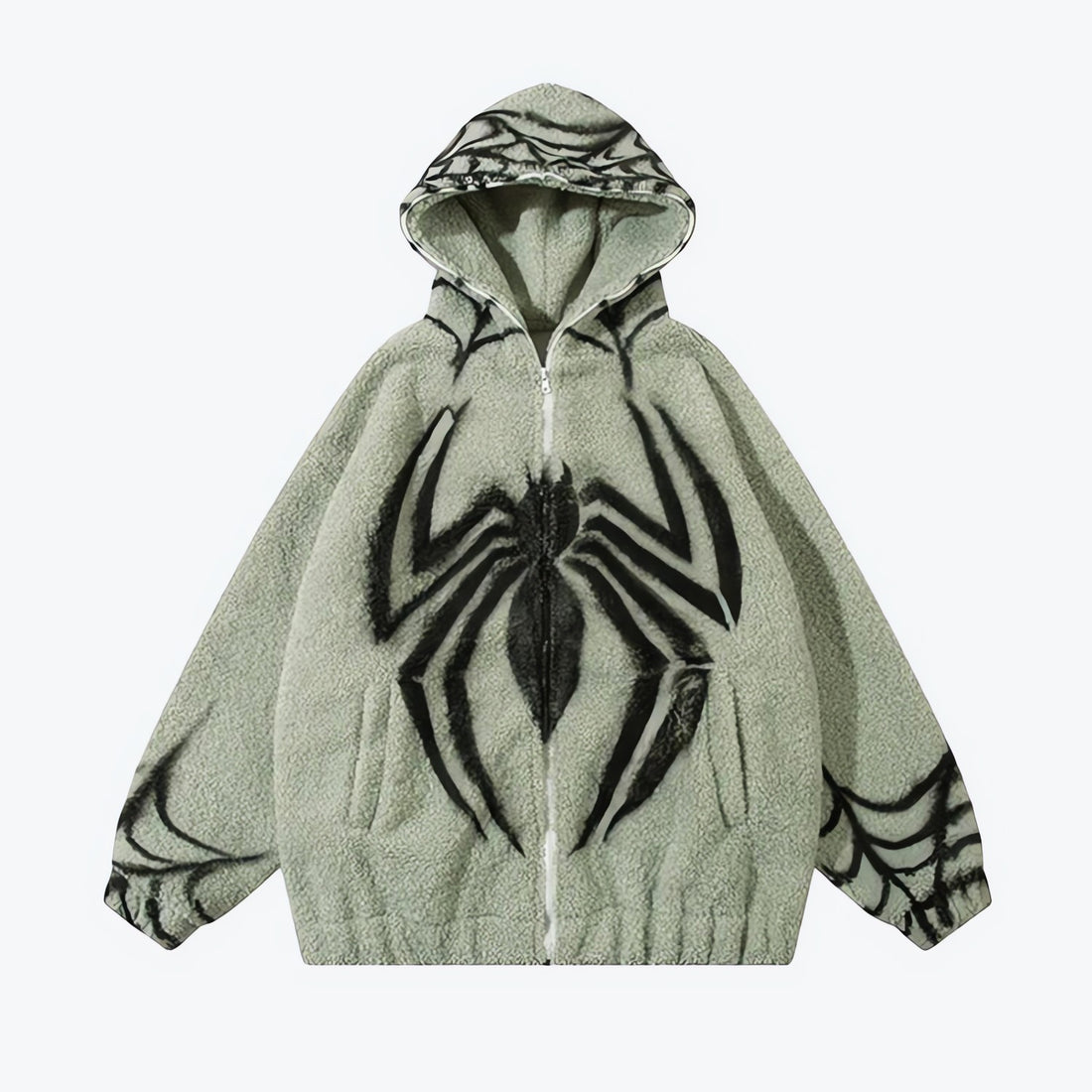 Spider Full Zip-Up Teddy Hoodie Jacket - KAYSMAR