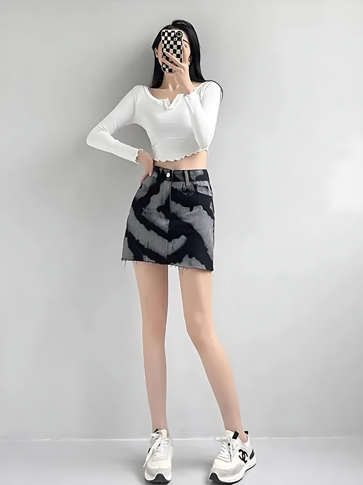 Spray Paint Distressed Mini Skirt - KAYSMAR