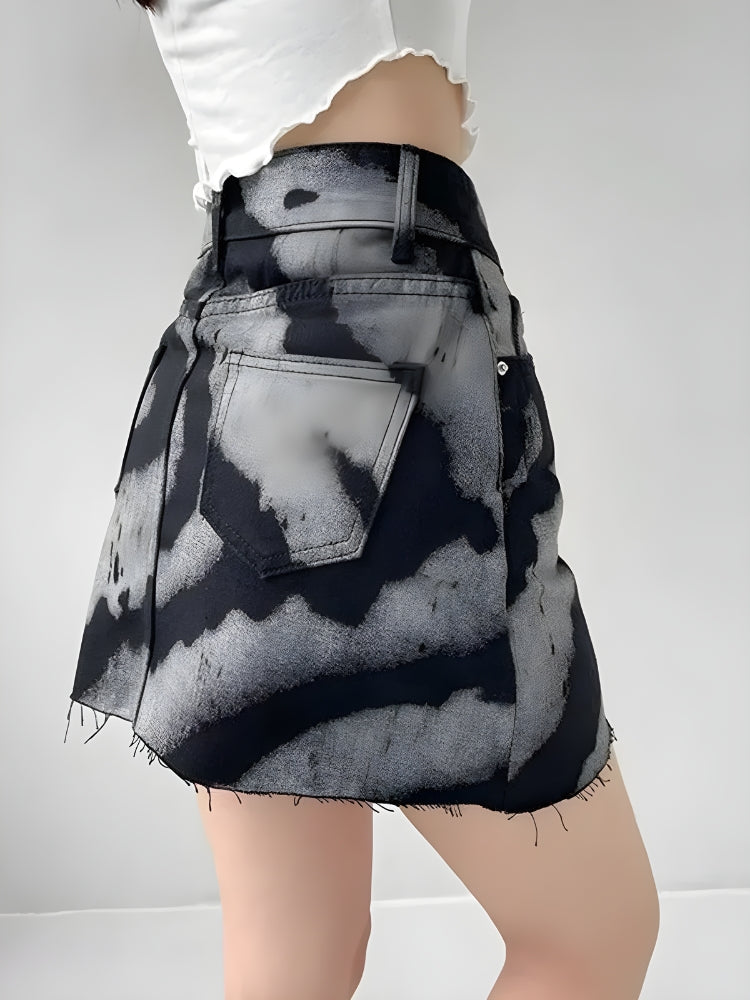 Spray Paint Distressed Mini Skirt - KAYSMAR