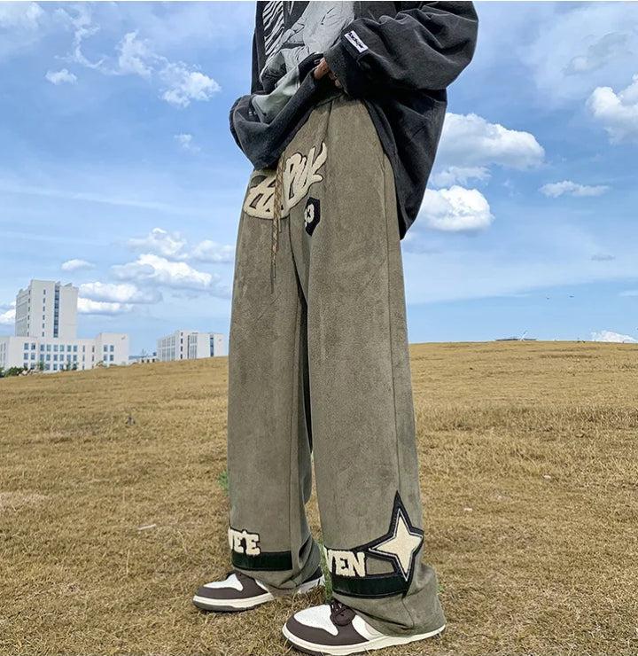 Star Patchwork Wide Leg Sweatpants - KAYSMAR