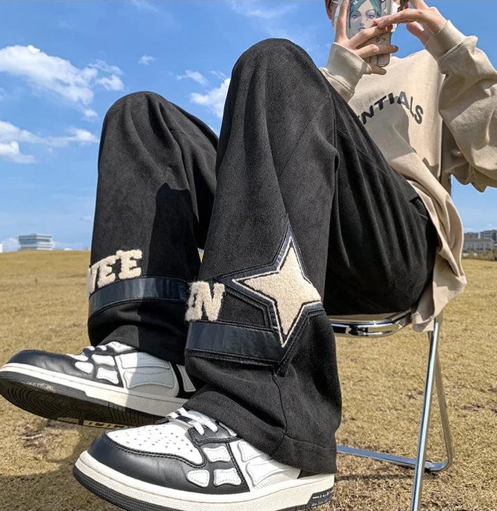 Star Patchwork Wide Leg Sweatpants - KAYSMAR