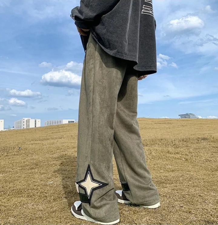 Star Patchwork Wide Leg Sweatpants - KAYSMAR