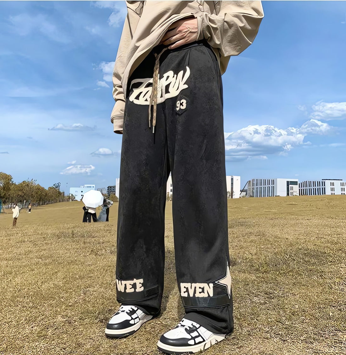 Star Patchwork Wide Leg Sweatpants - KAYSMAR