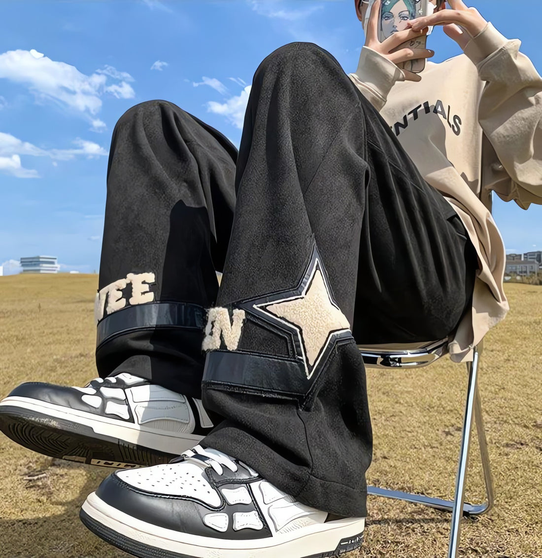 Star Patchwork Wide Leg Sweatpants - KAYSMAR