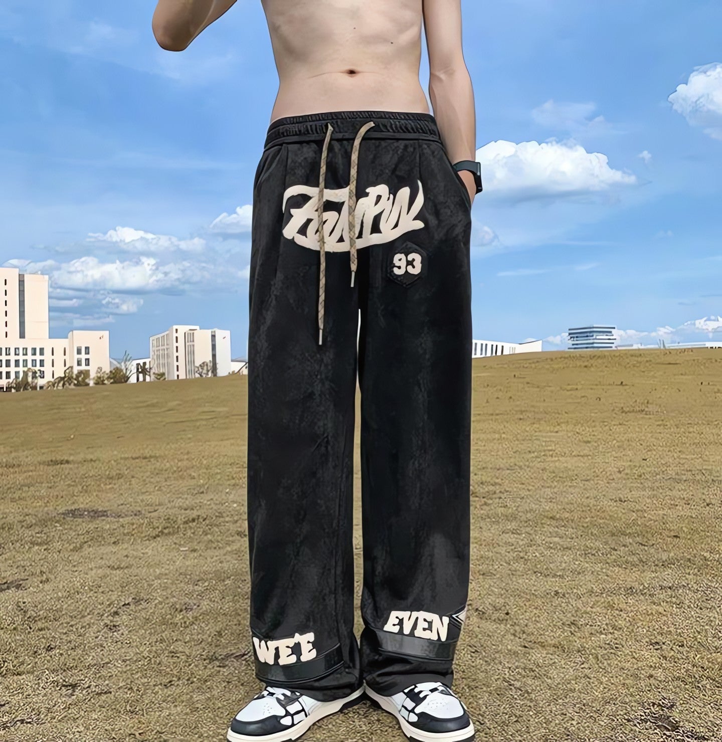Star Patchwork Wide Leg Sweatpants - KAYSMAR