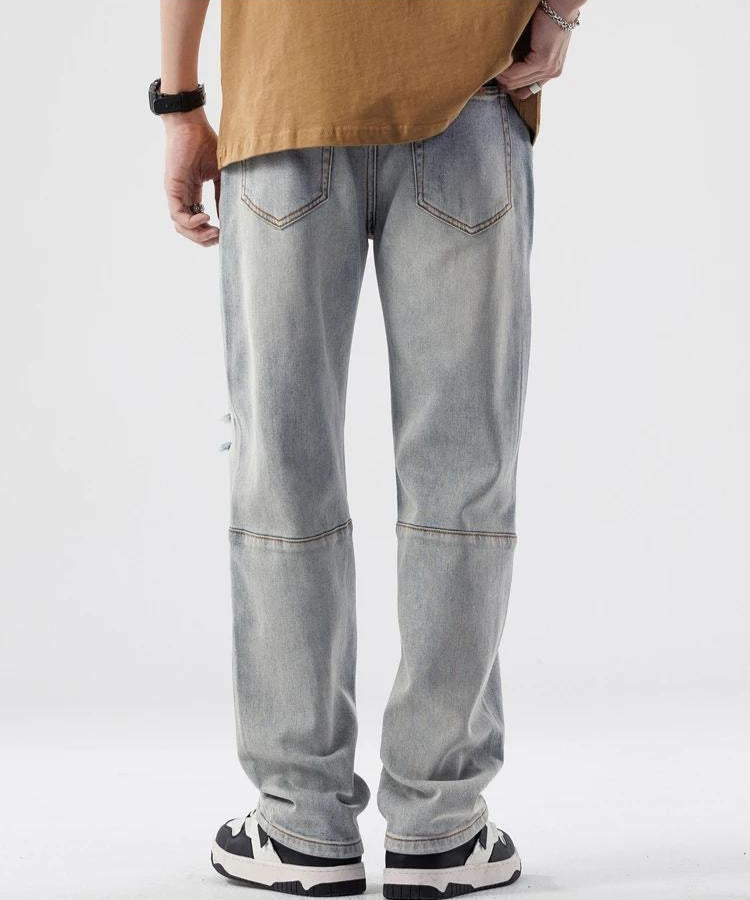 Straight Leg Distressed Knee Jeans - KAYSMAR