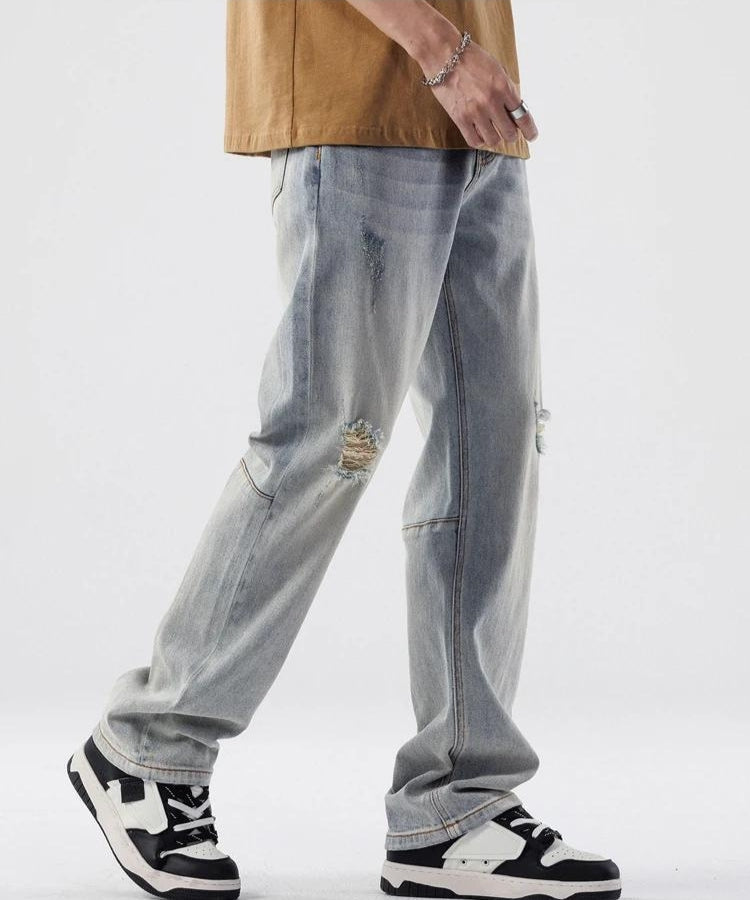 Straight Leg Distressed Knee Jeans - KAYSMAR