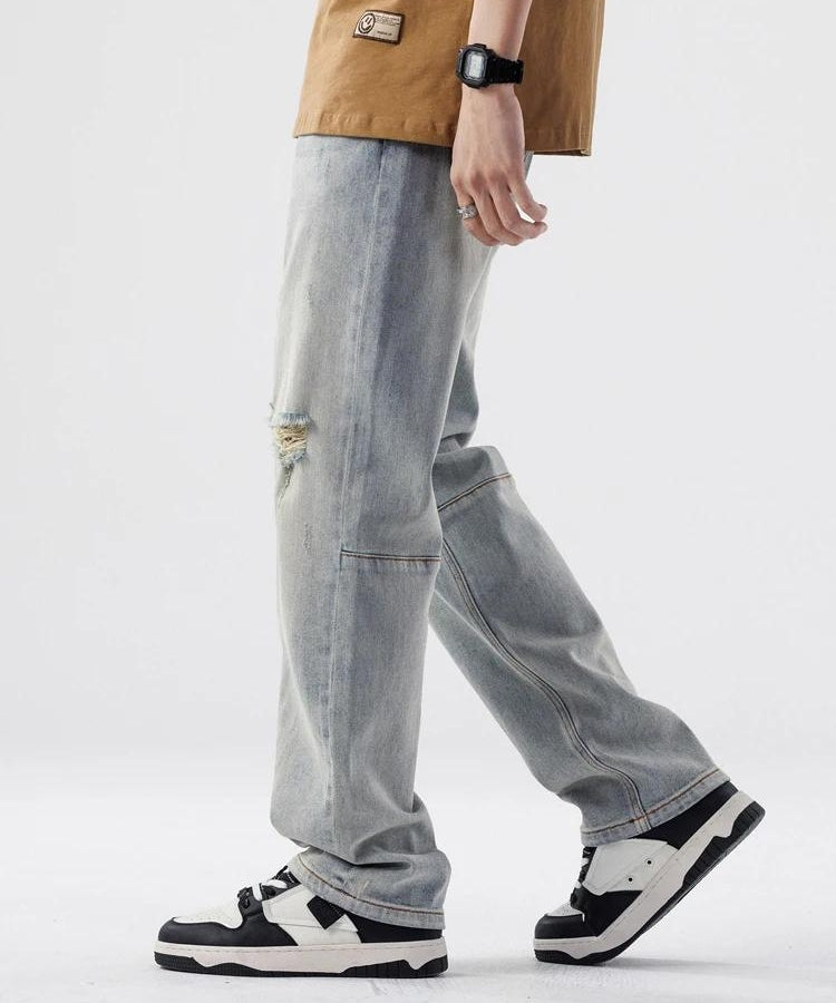 Straight Leg Distressed Knee Jeans - KAYSMAR