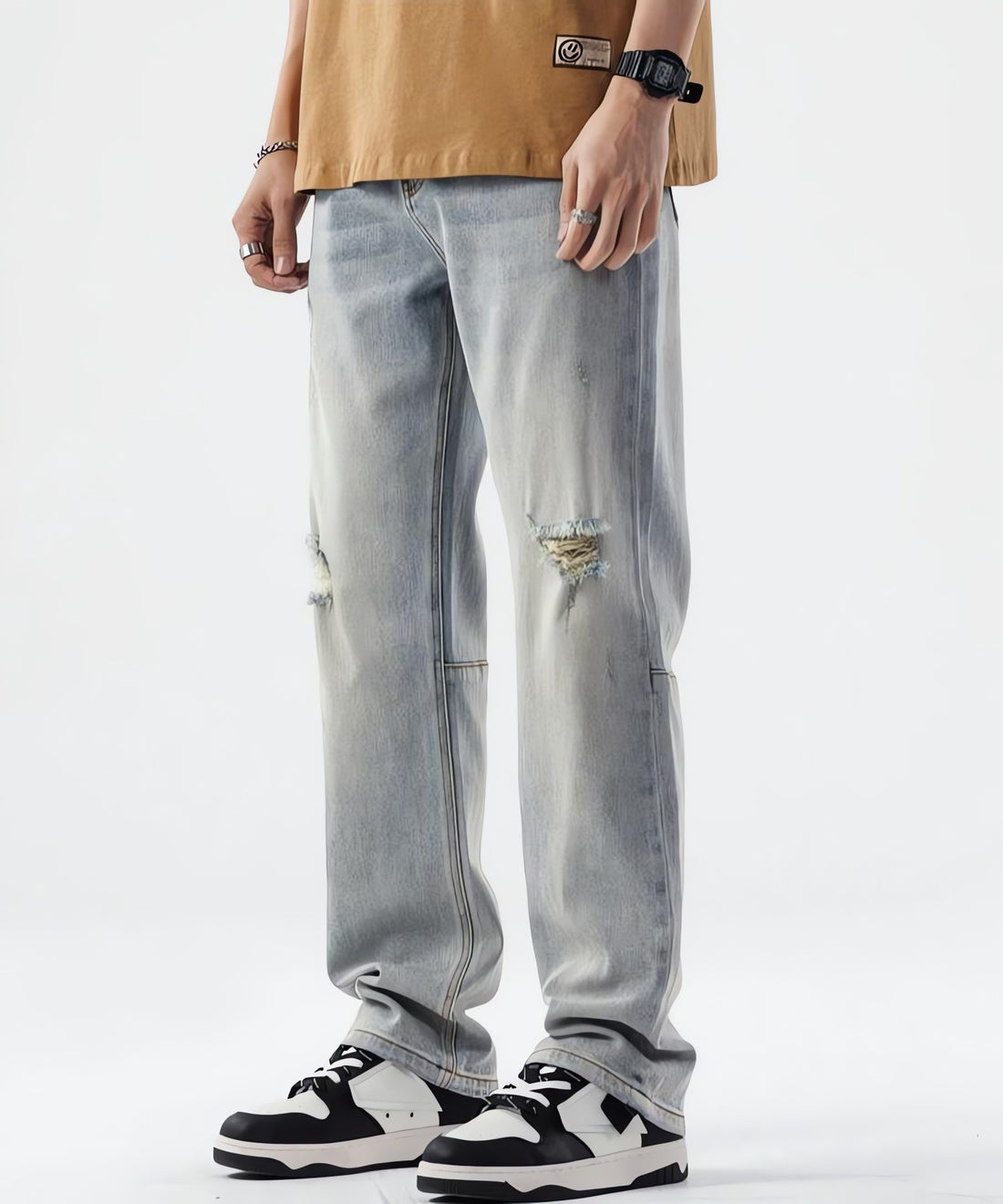 Straight Leg Distressed Knee Jeans - KAYSMAR