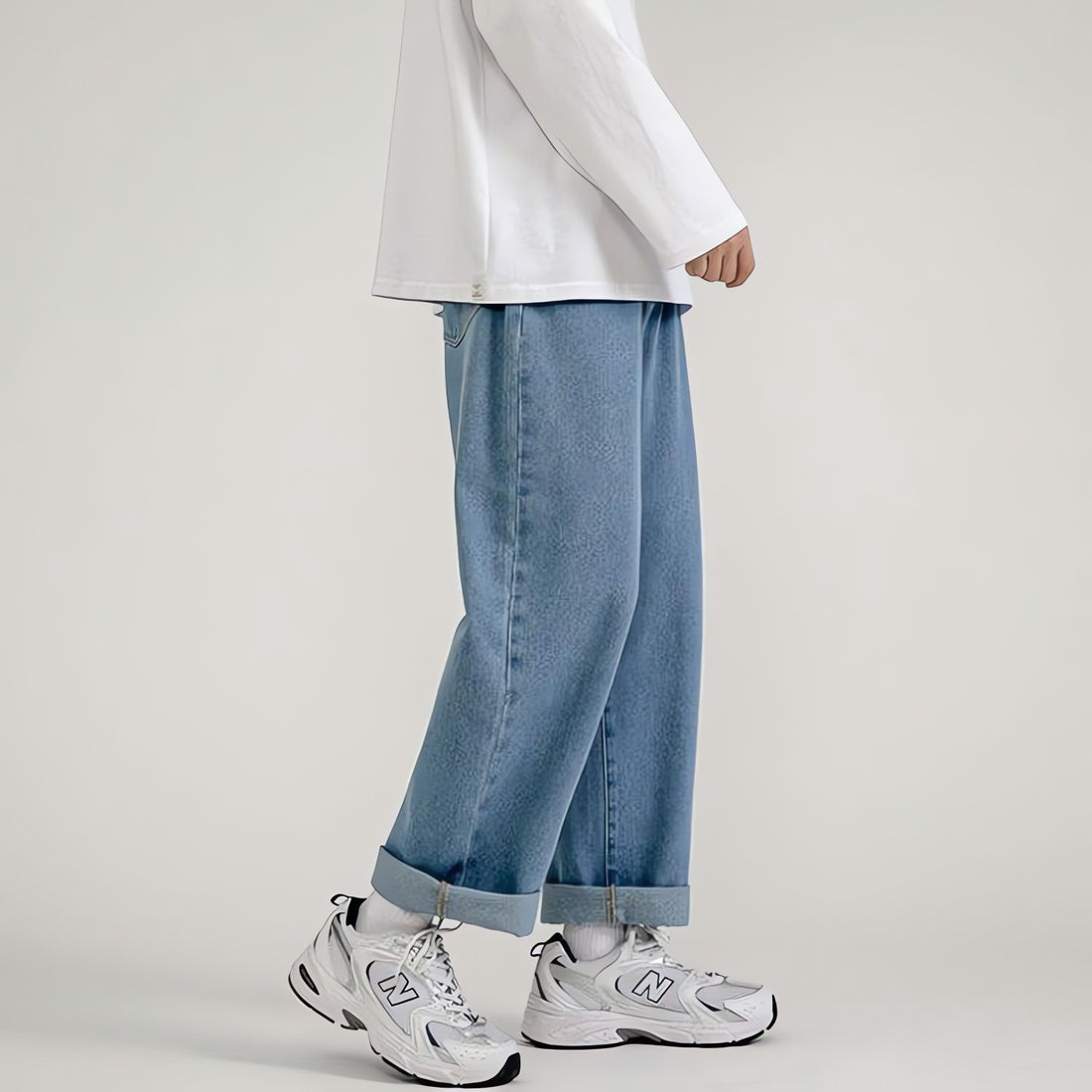 Straight Leg Mid Rise Baggy Jeans - KAYSMAR