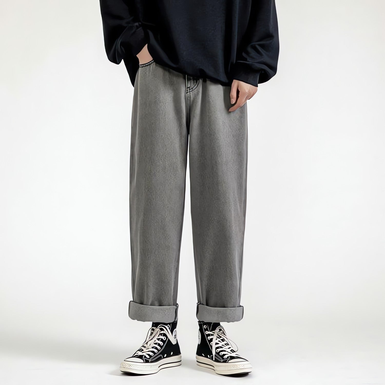 Straight Leg Mid Rise Baggy Jeans - KAYSMAR