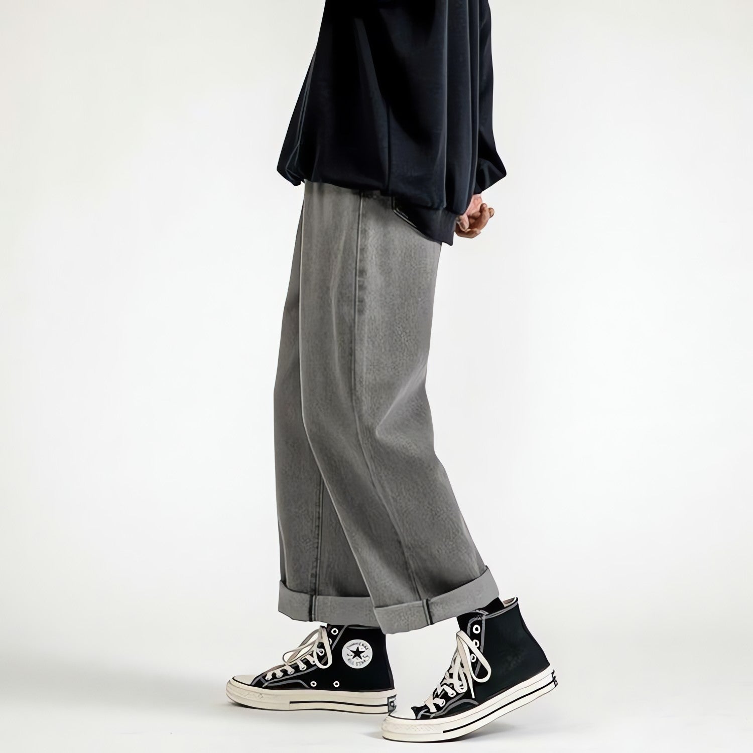 Straight Leg Mid Rise Baggy Jeans - KAYSMAR
