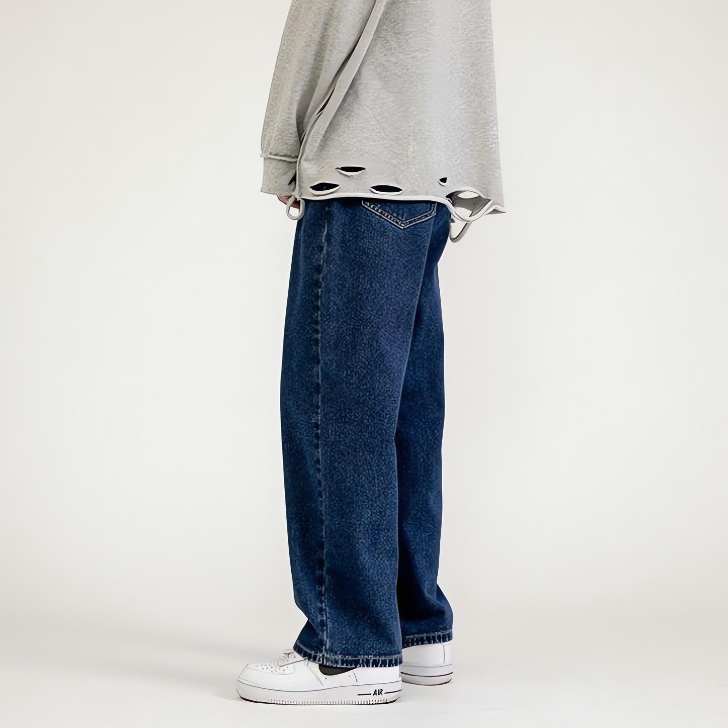 Straight Leg Mid Rise Baggy Jeans - KAYSMAR