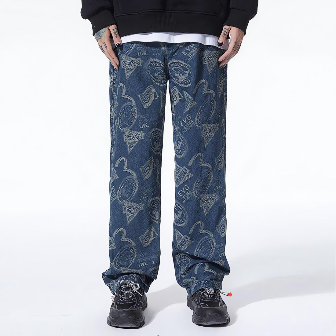 Straight Leg Printed Jeans - KAYSMAR