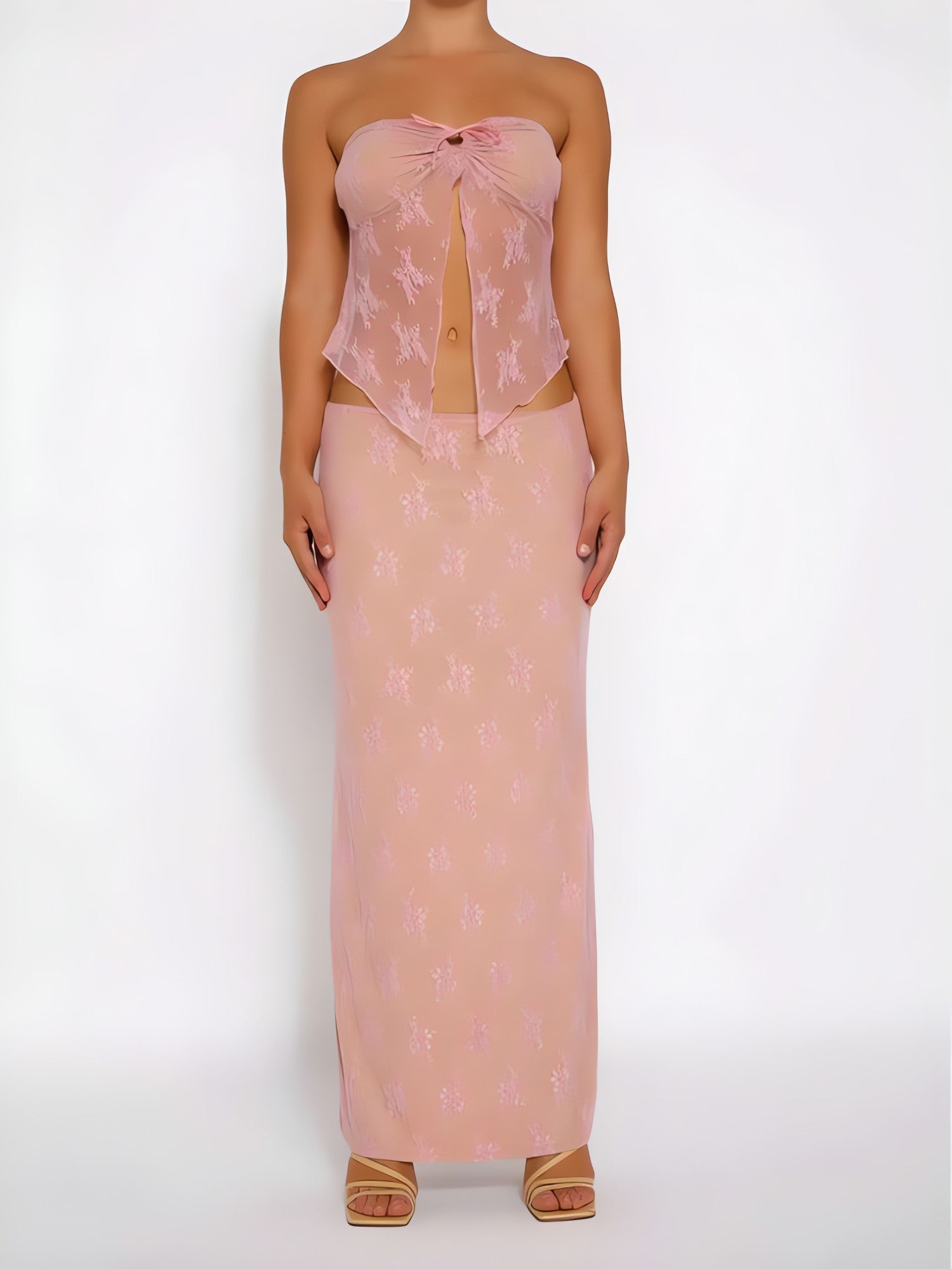 Strapless Sheer Top & Maxi Skirt Two Piece Set - KAYSMAR