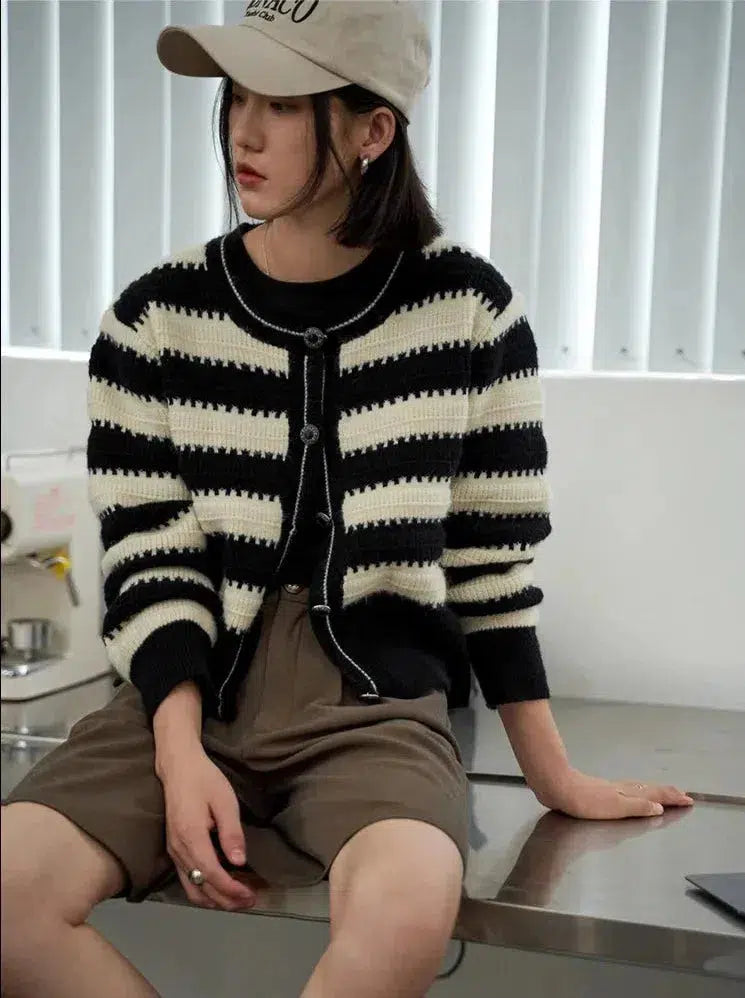 Striped Button Up Cardigan - KAYSMAR