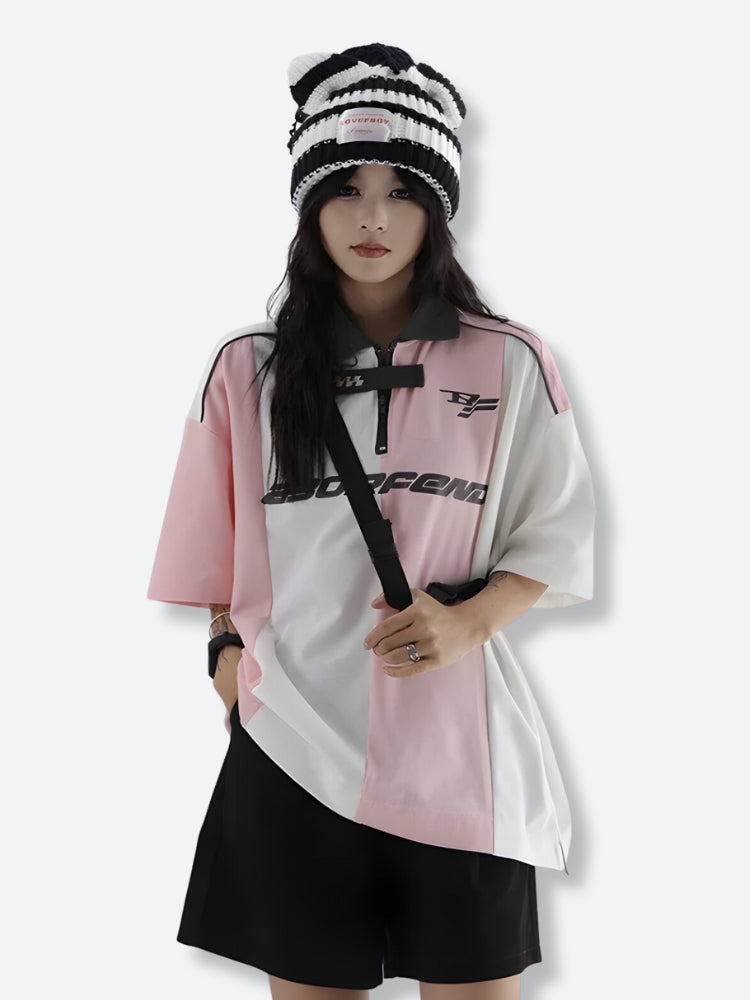 Striped Half Zip-Up Jersey Top - KAYSMAR