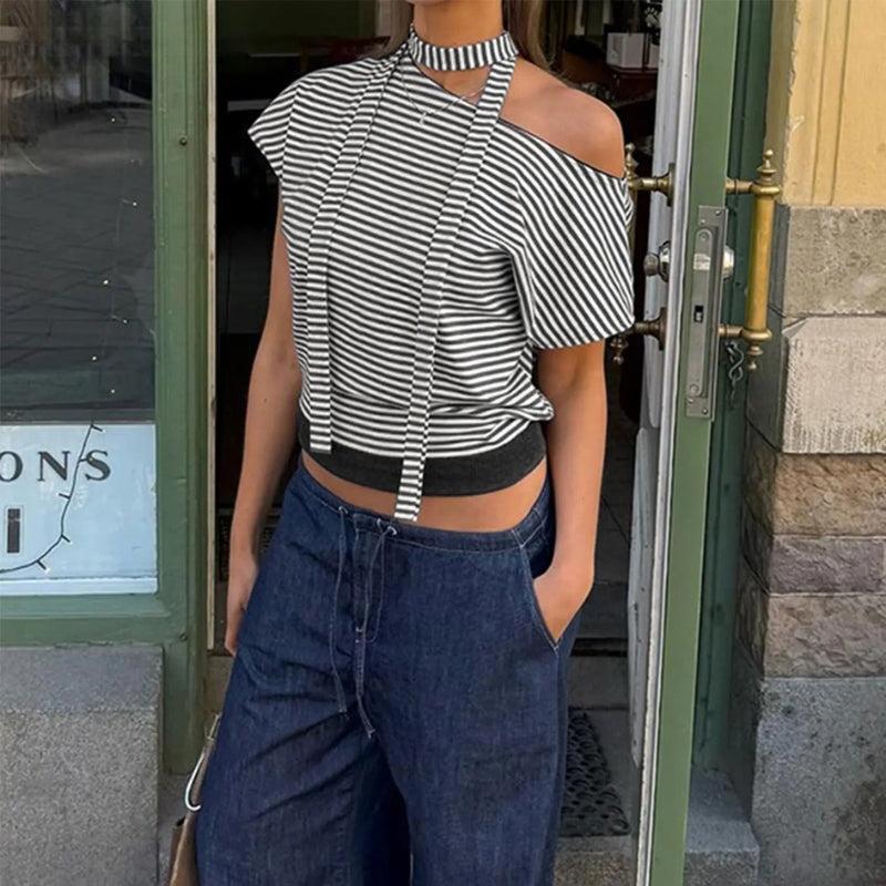 Striped Neck Tie Top - KAYSMAR