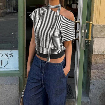 Striped Neck Tie Top - KAYSMAR