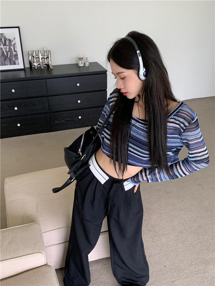 Striped Wide Neck Crop Sweater - KAYSMAR