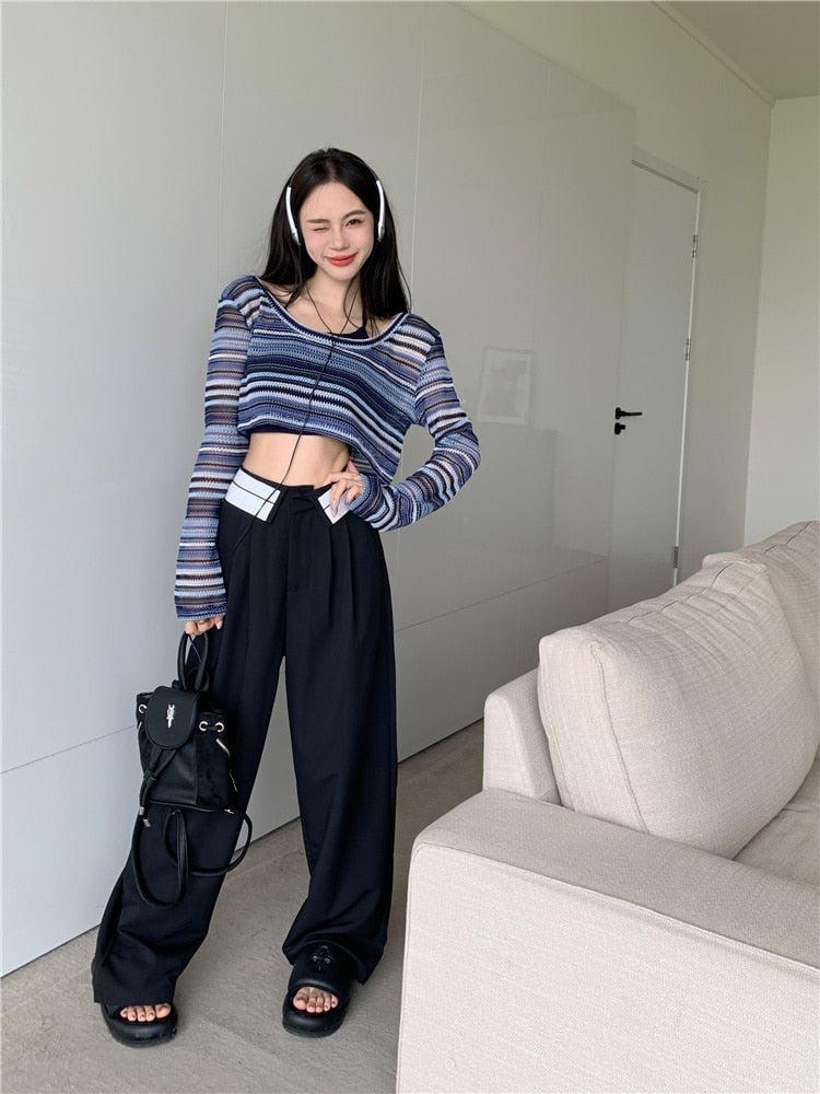 Striped Wide Neck Crop Sweater - KAYSMAR