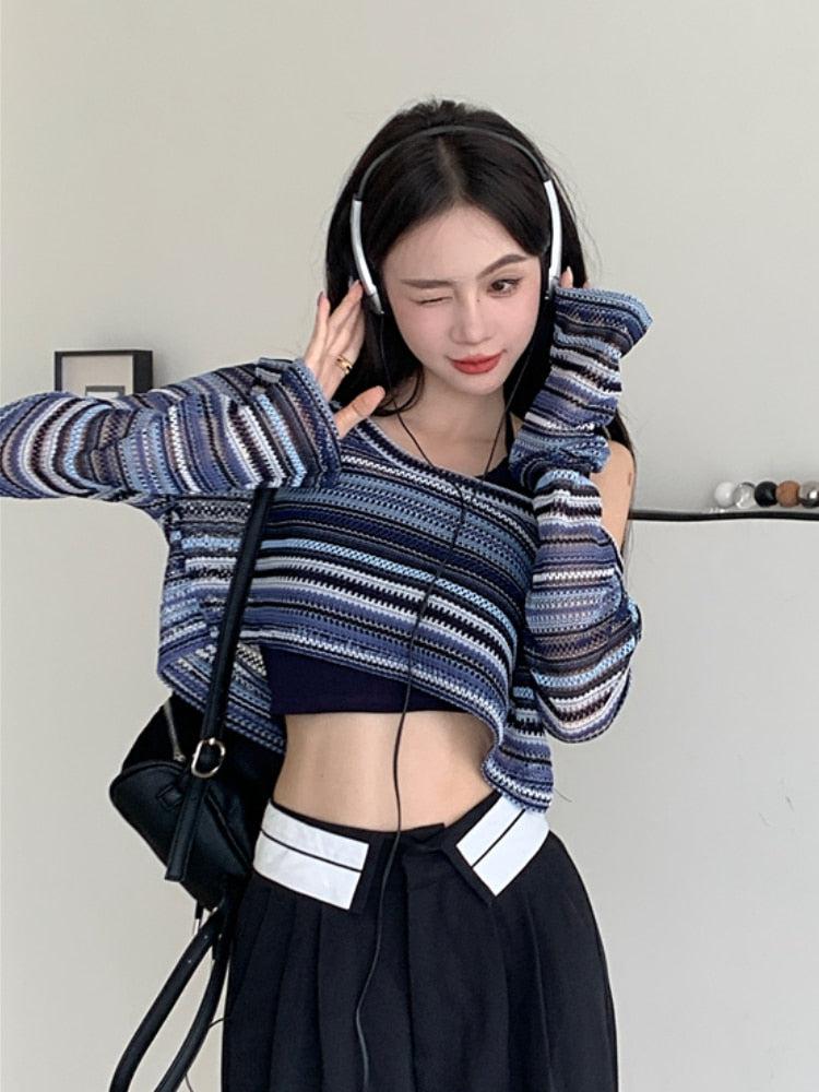 Striped Wide Neck Crop Sweater - KAYSMAR