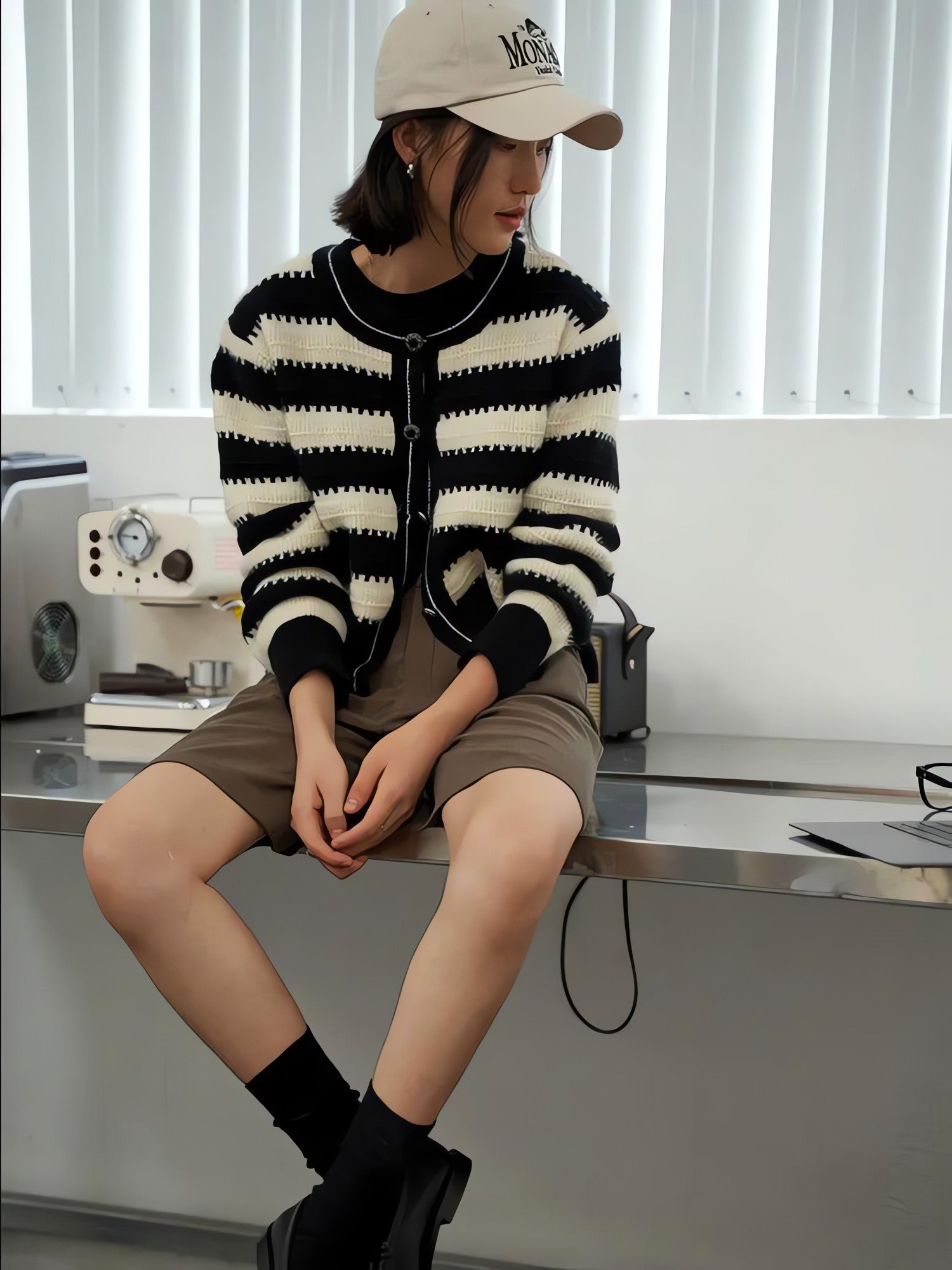 Striped Button Up Cardigan - KAYSMAR