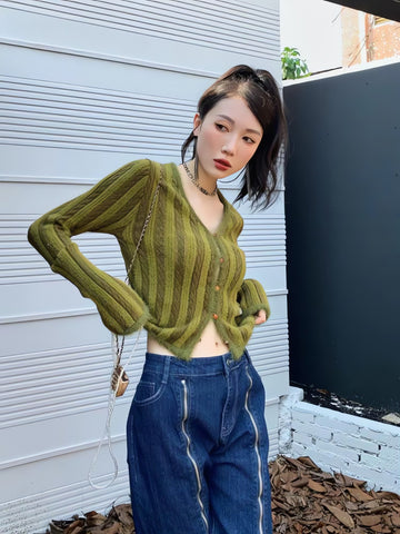 Striped Fluffy Cardigan - KAYSMAR