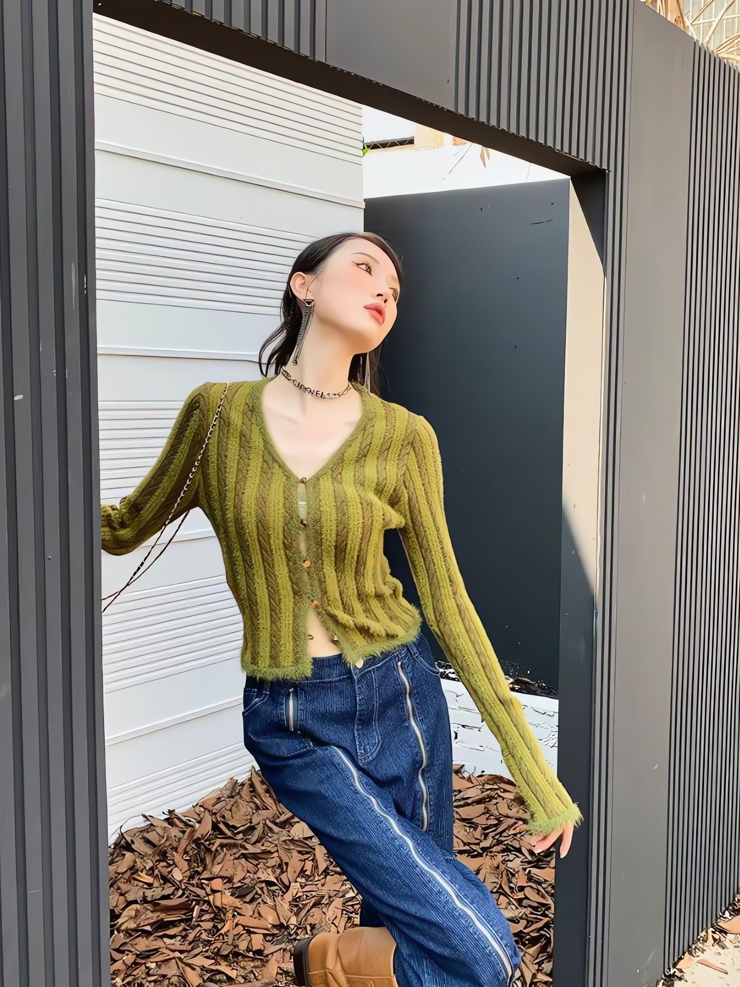 Striped Fluffy Cardigan - KAYSMAR