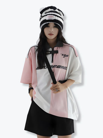 Striped Half Zip-Up Jersey Top - KAYSMAR