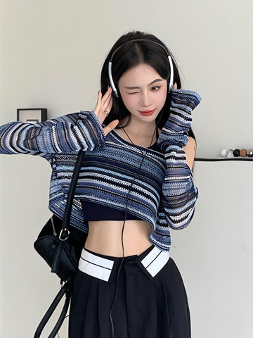 Striped Wide Neck Crop Sweater - KAYSMAR