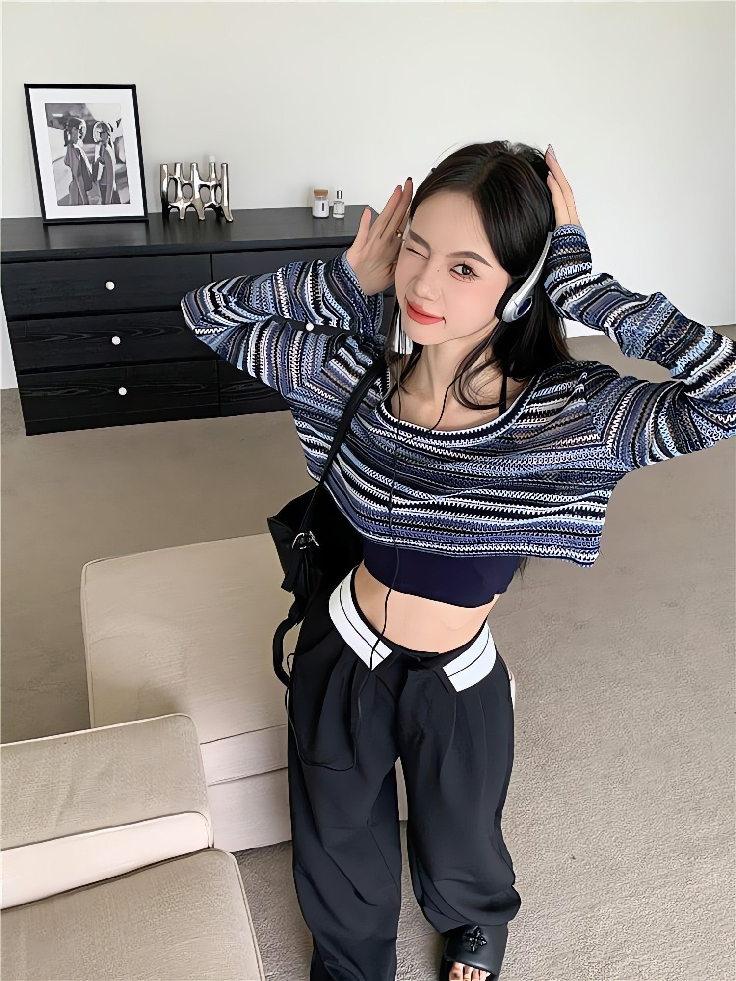 Striped Wide Neck Crop Sweater - KAYSMAR