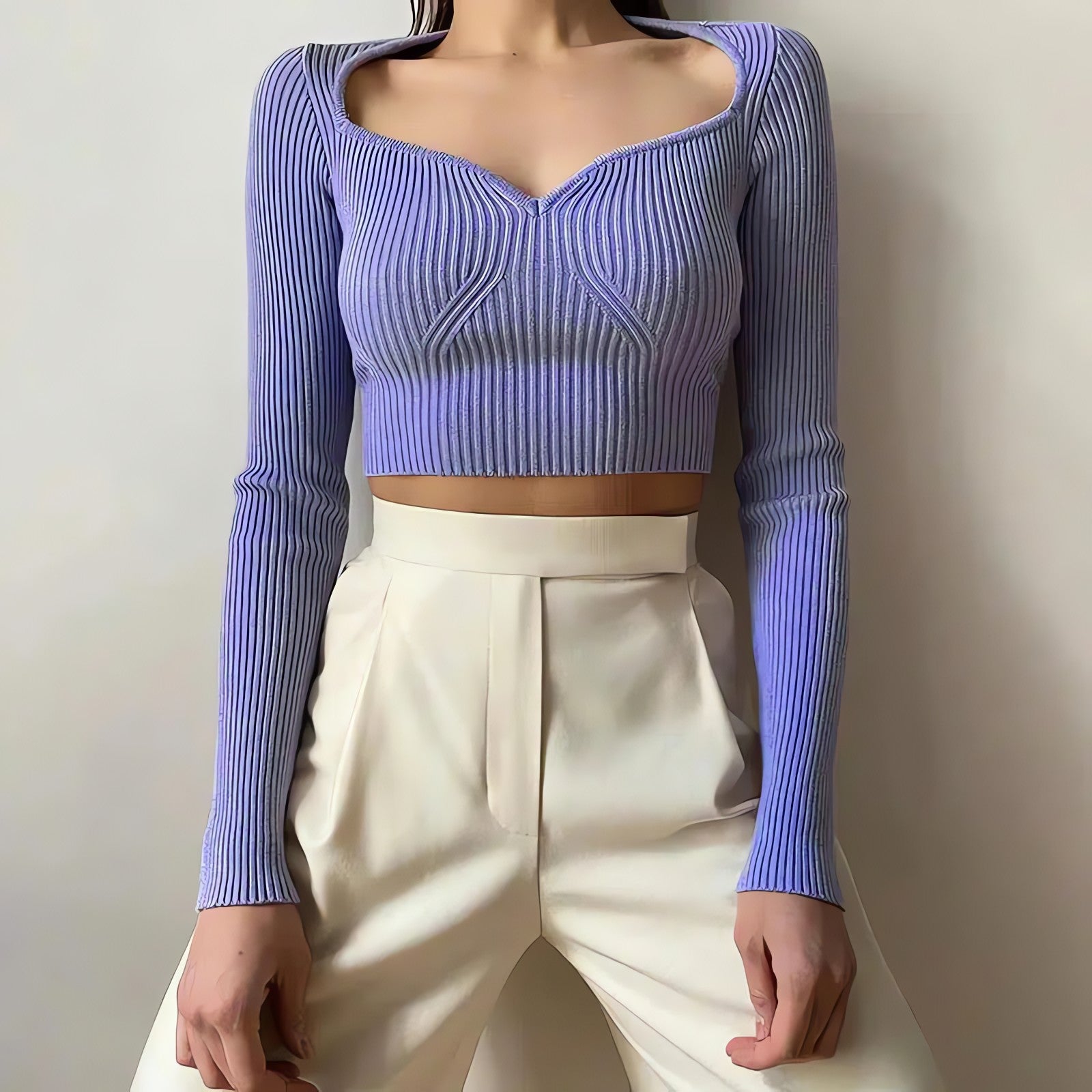 Sweetheart Neckline Corduroy Crop Top - KAYSMAR