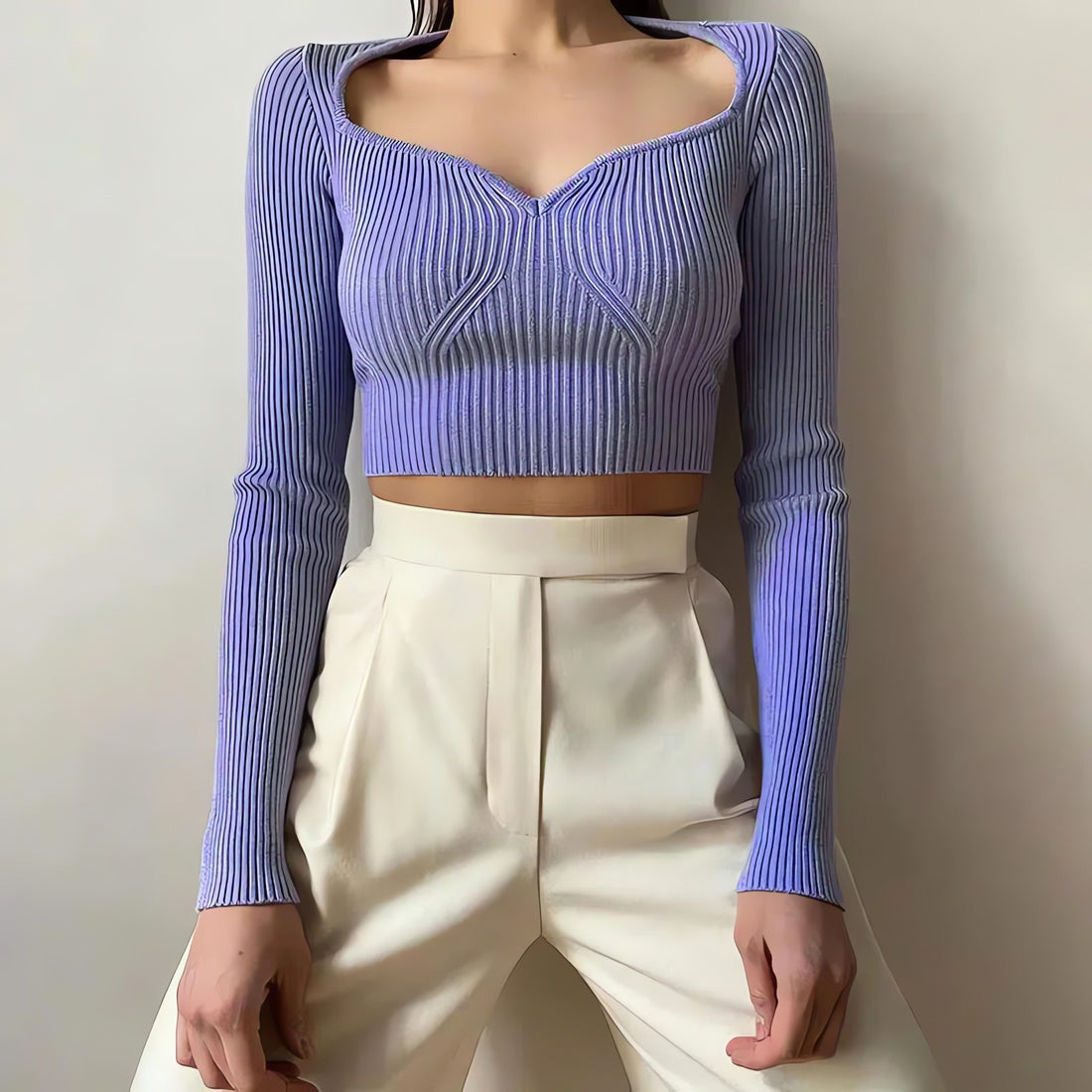 Sweetheart Neckline Corduroy Crop Top - KAYSMAR
