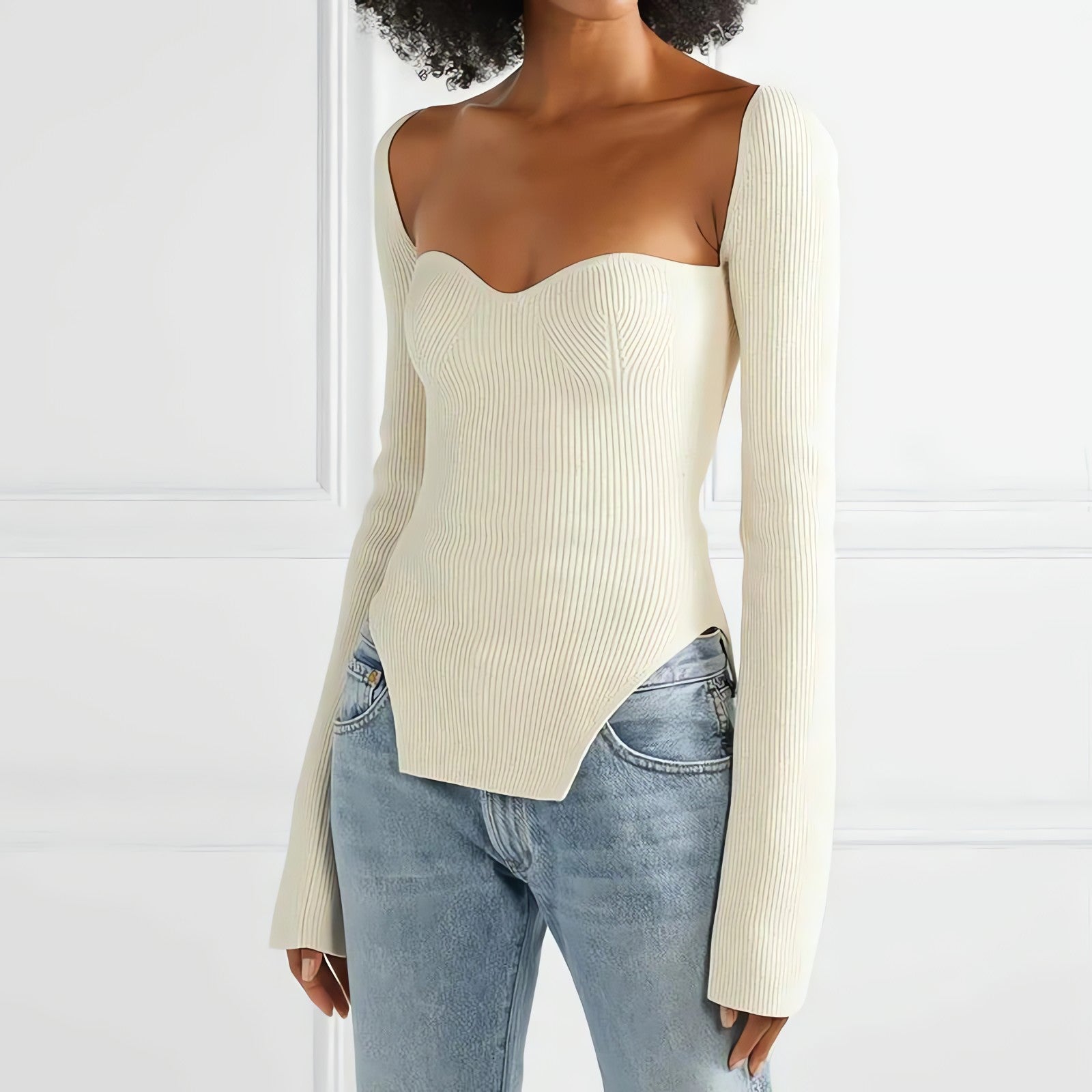 Sweetheart Neckline Knitted Top - KAYSMAR