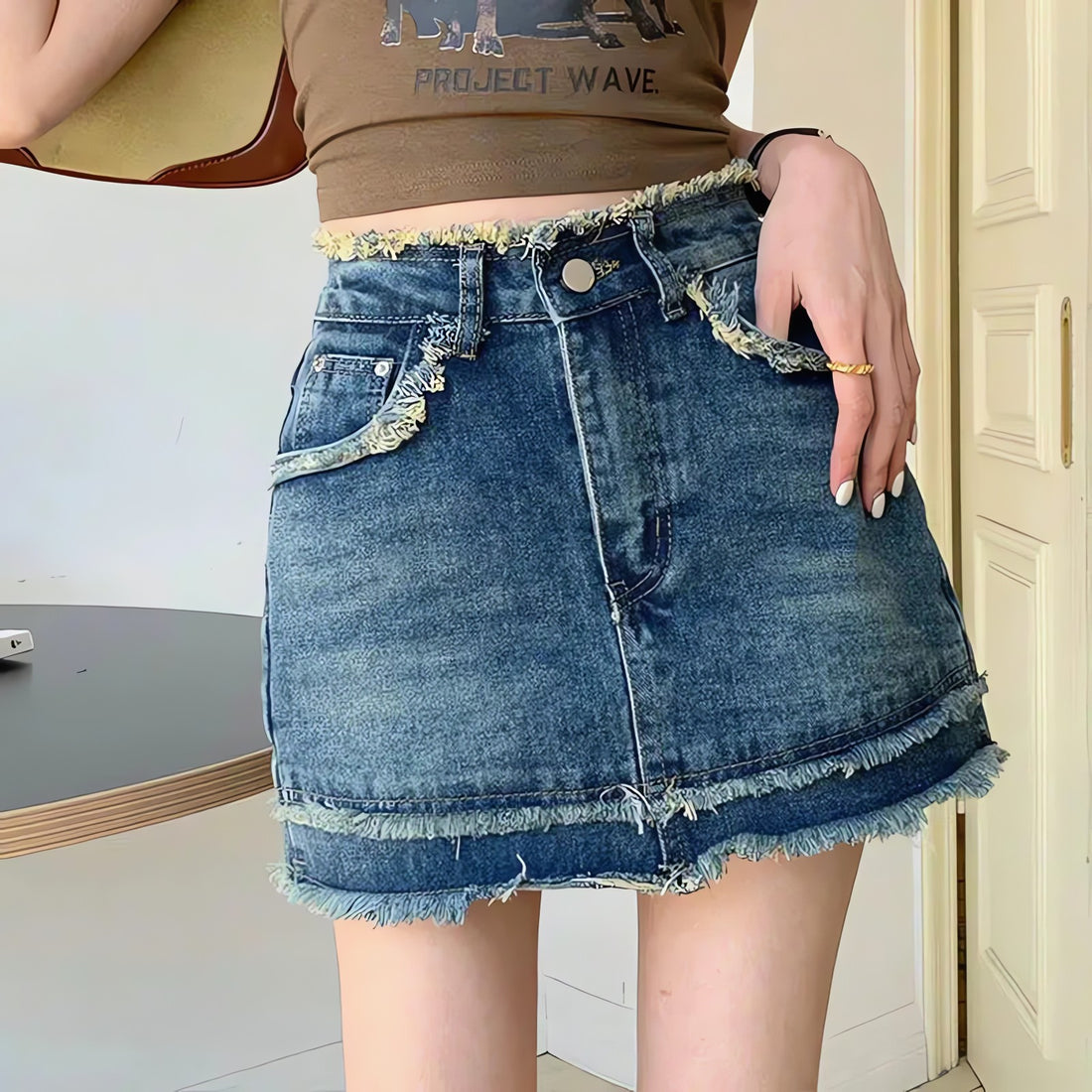 Tasseled Denim Mini Skort - KAYSMAR