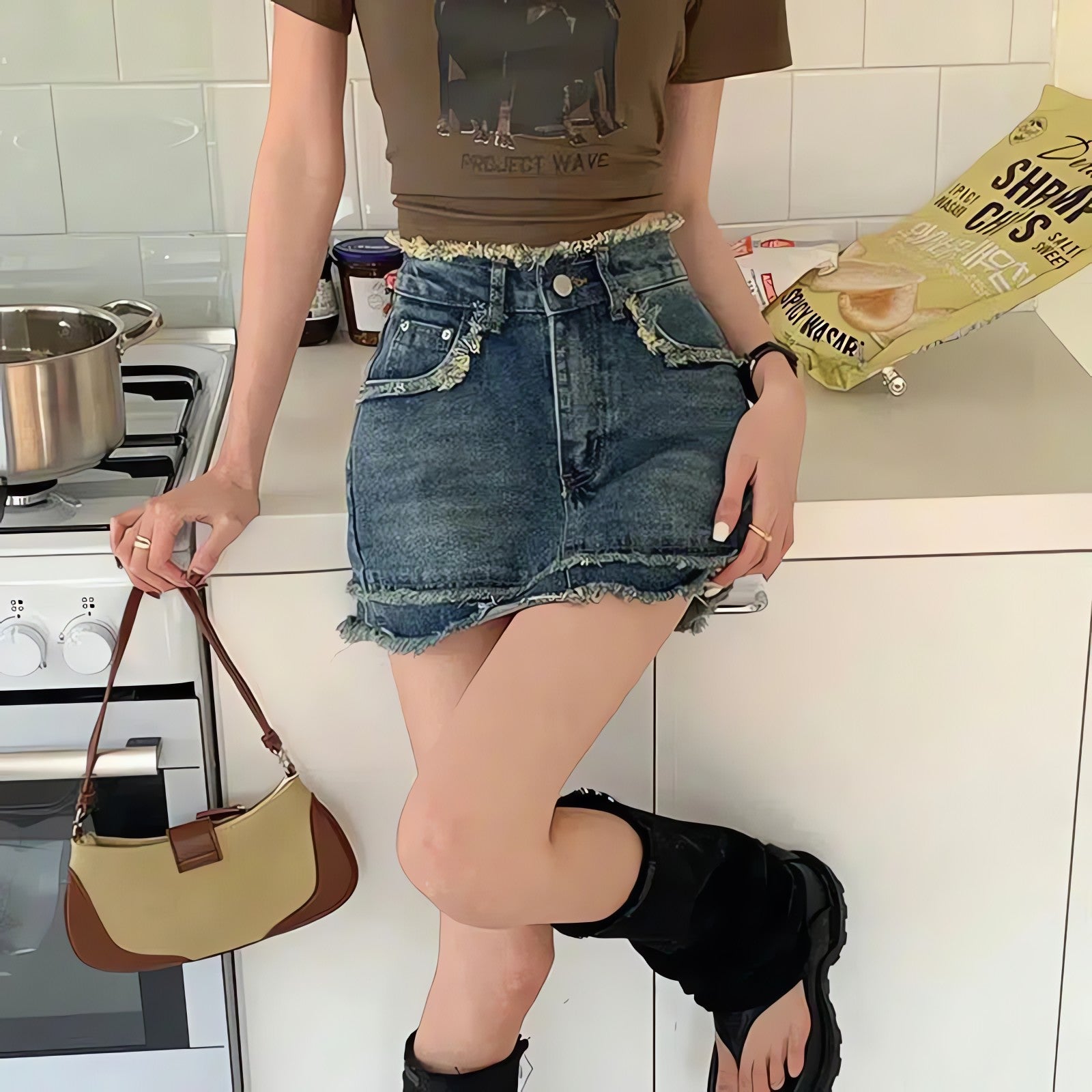 Tasseled Denim Mini Skort - KAYSMAR