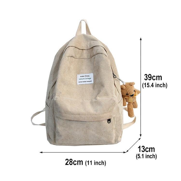 Teddy Bear Corduroy School Backpack - KAYSMAR
