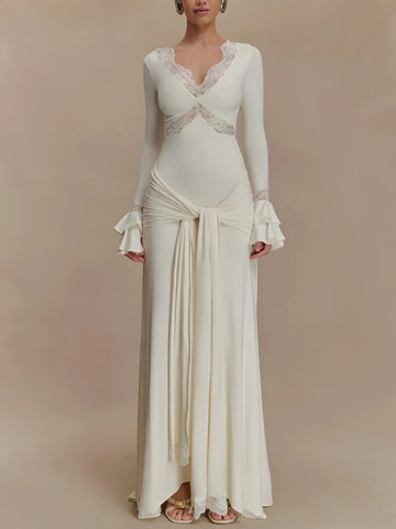 Tie Front Draped Maxi Dress - KAYSMAR
