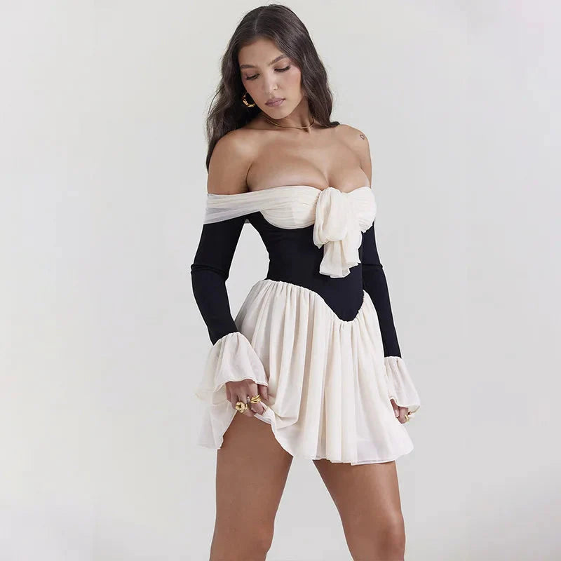 Tie Front Off Shoulder Corset Mini Dress - KAYSMAR