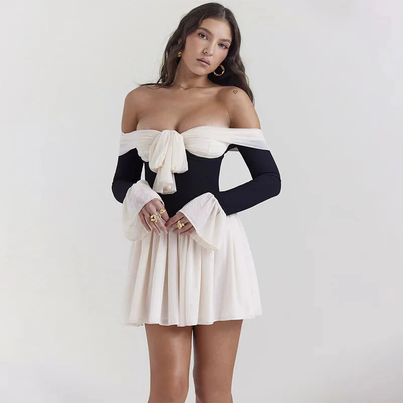 Tie Front Off Shoulder Corset Mini Dress - KAYSMAR