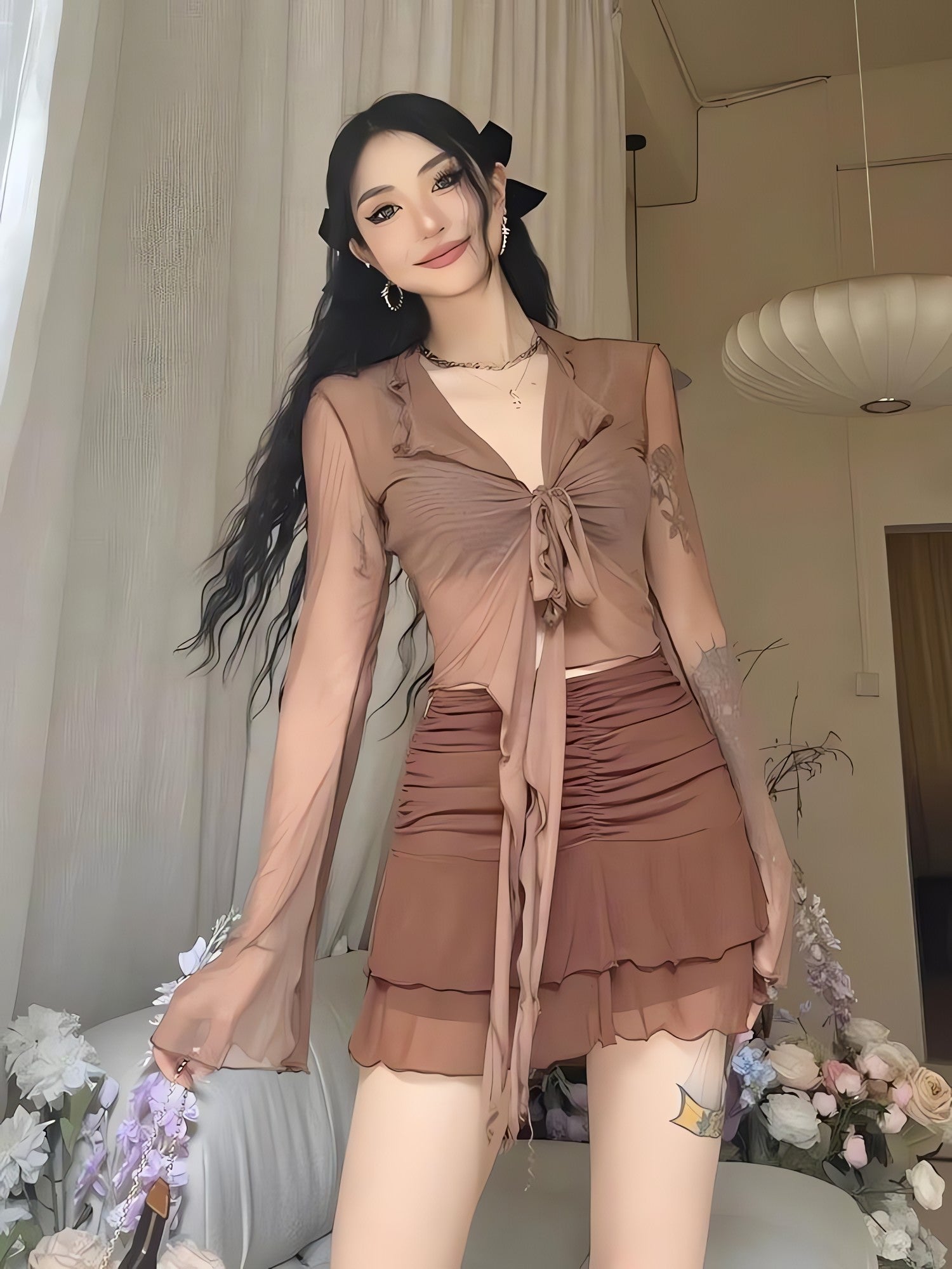 Tie Front Mesh Top