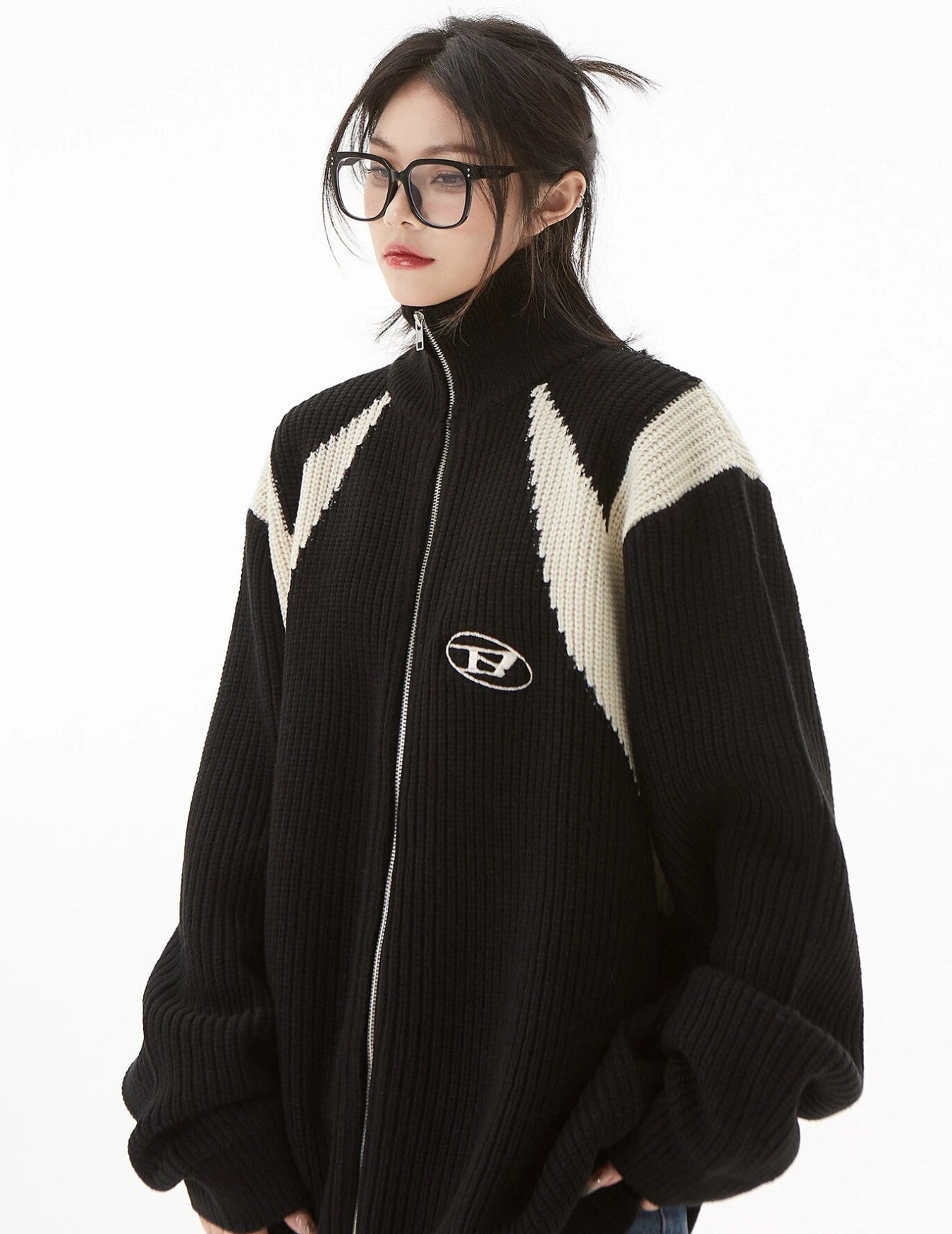 Turtleneck Zip-Up Loose Cardigan - KAYSMAR